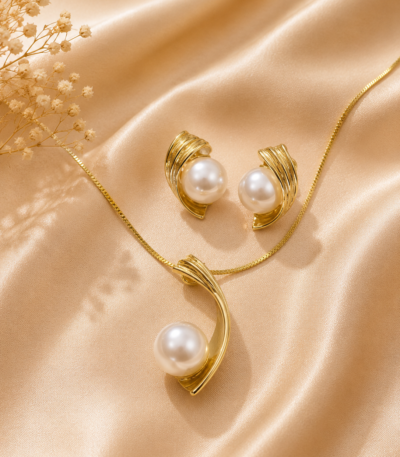 Pendant necklace with matching pearl earrings