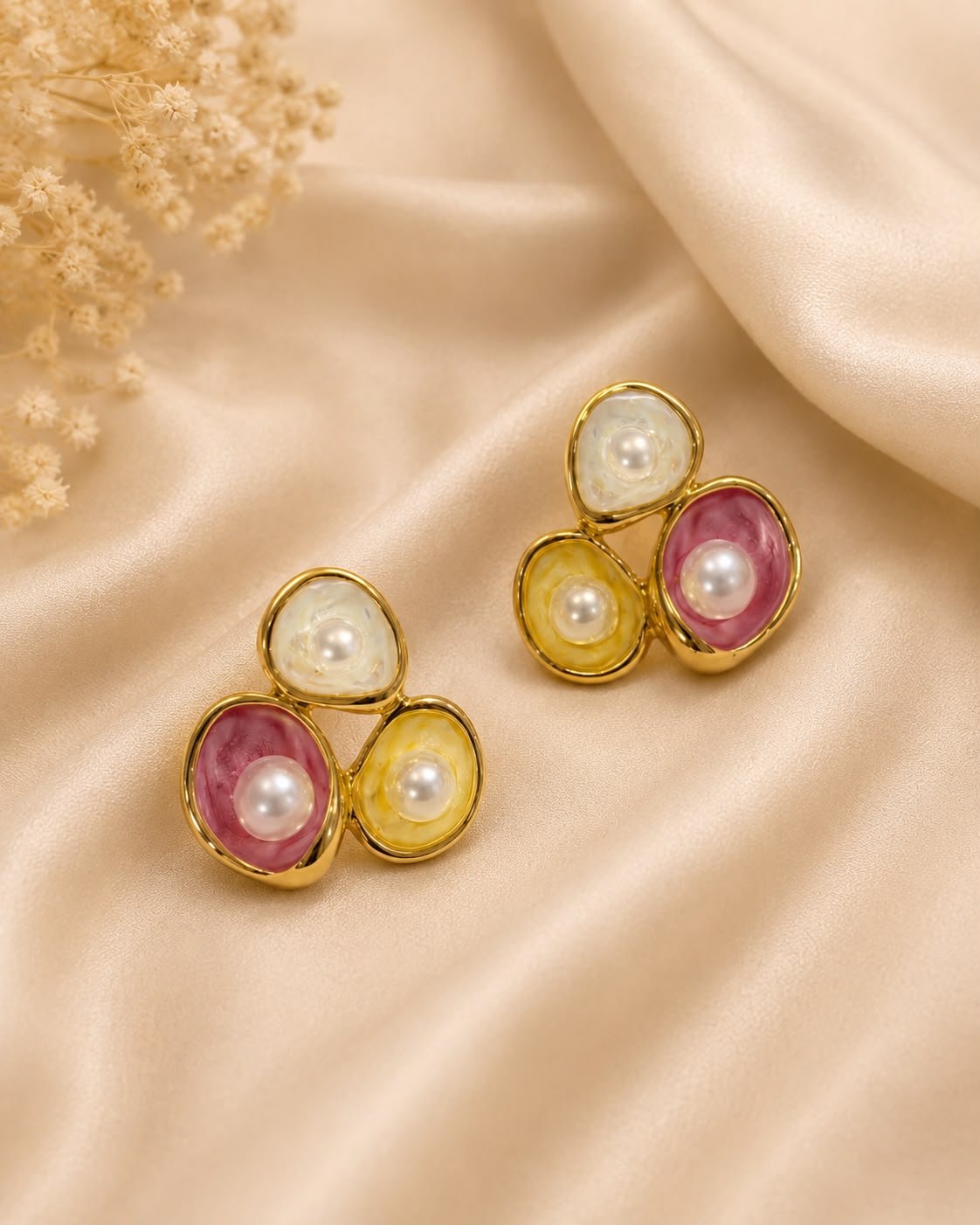 1.C Mrigaya Tricolor Pearl Bloom Earrings