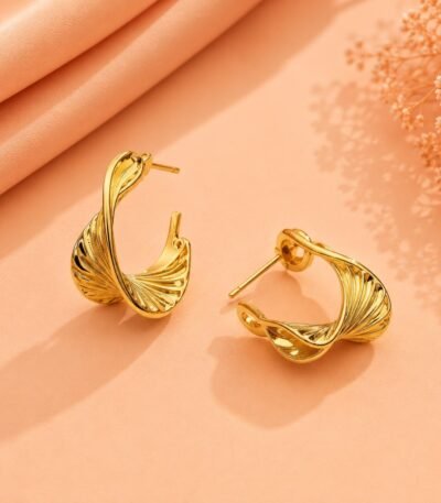 Mrigaya Golden Wave Earrings for Women