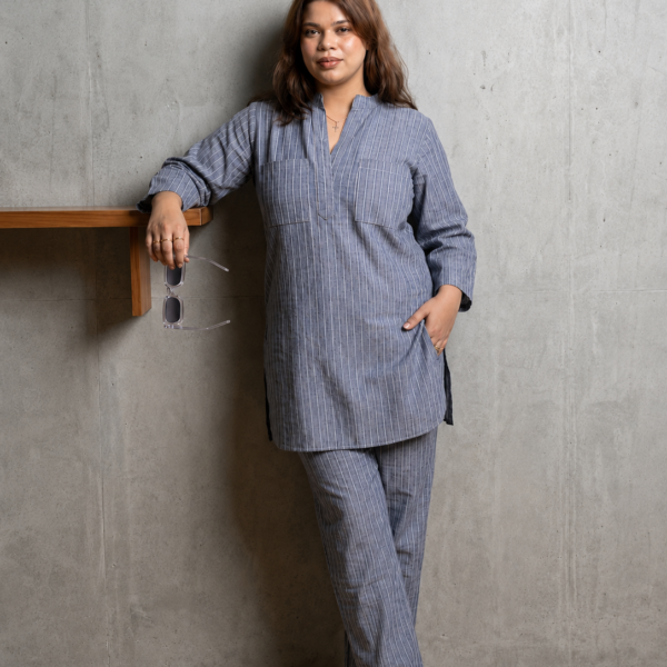 Pin-stripe Pattern Blue Co-ord Set
