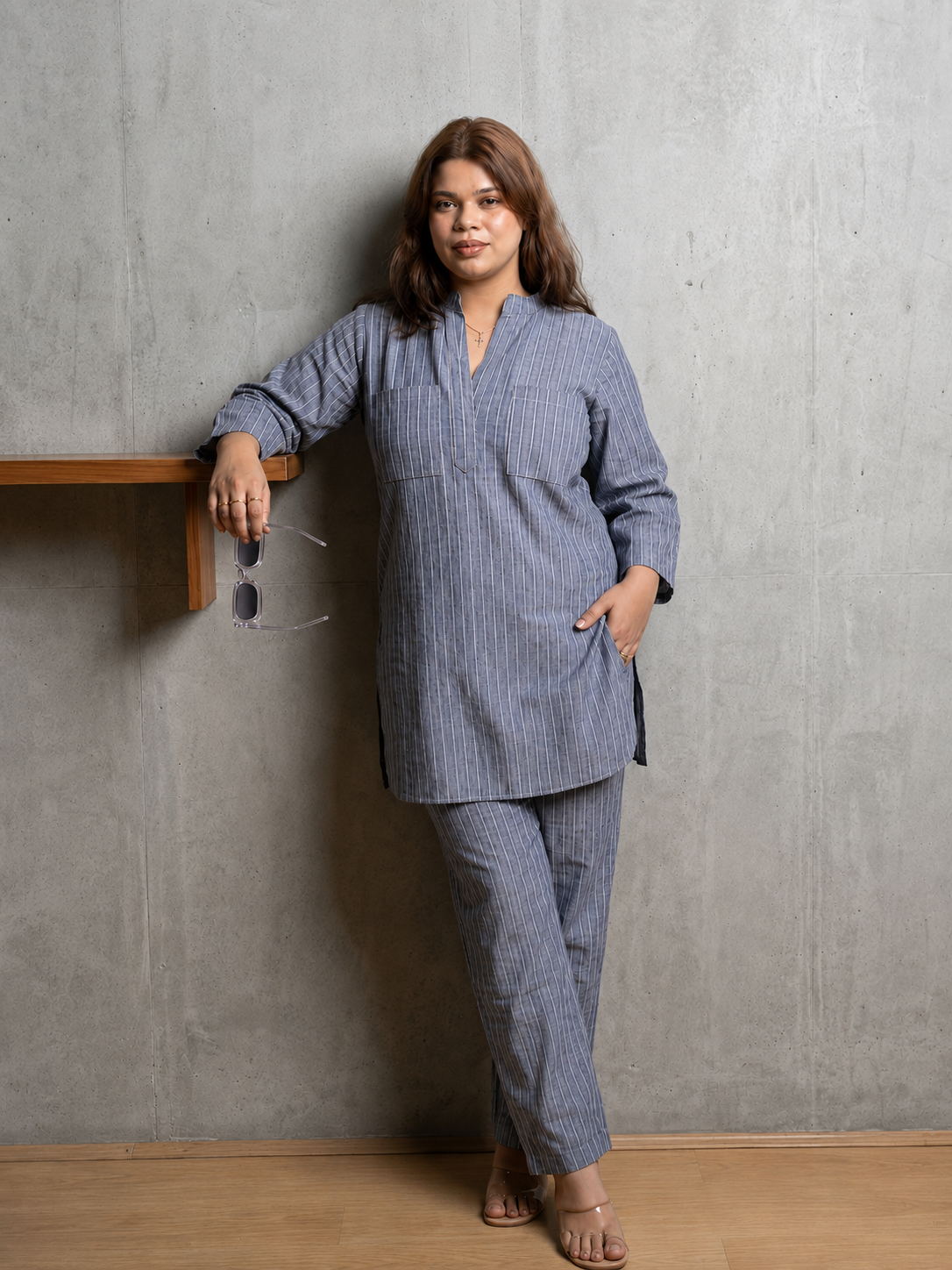 13...2 Pin-stripe Pattern Blue Co-ord Set - Image 1