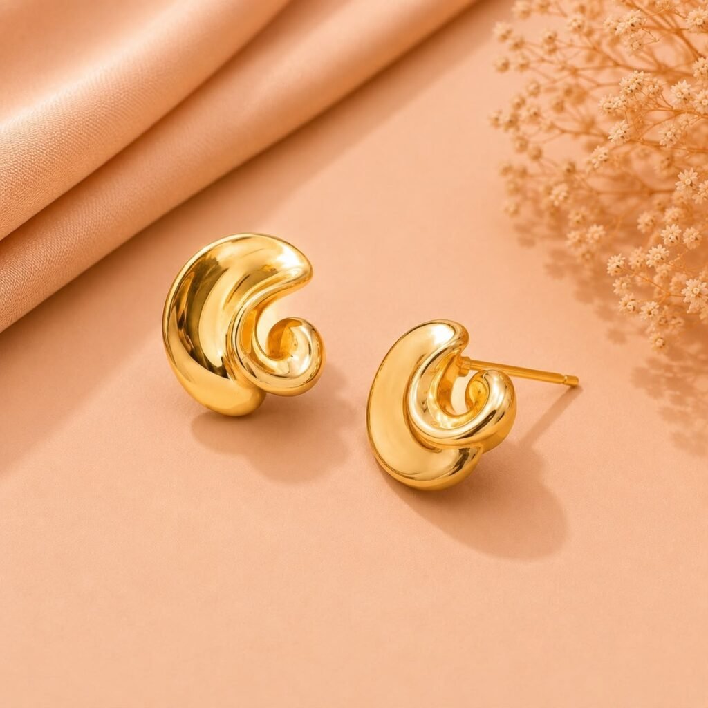 Mrigaya Golden Swirl Earrings for Women