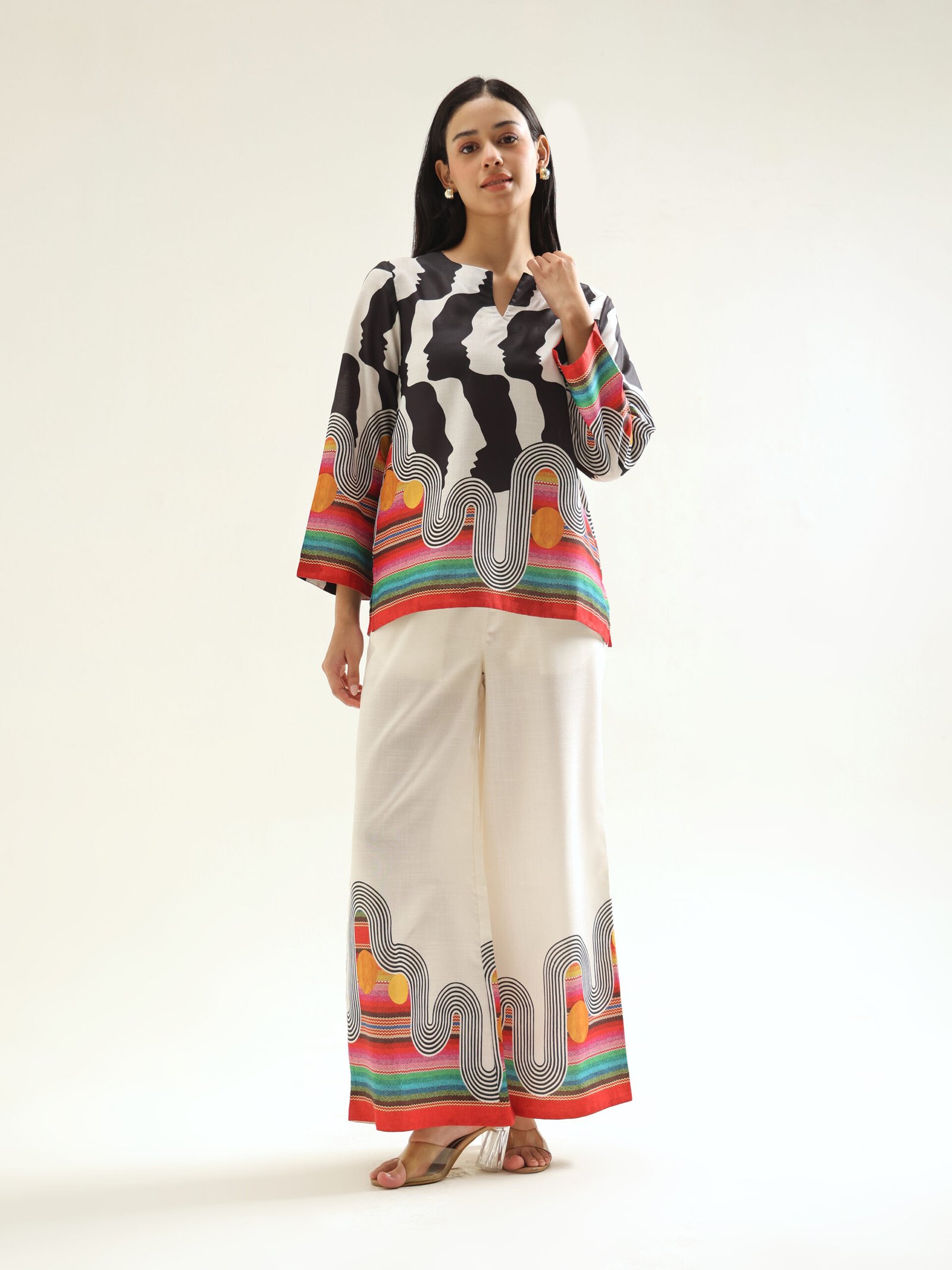 16 july model6627 Monochrome Waves Printed Co-Ord Set - Image 1