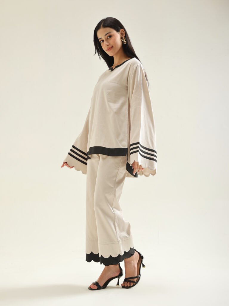Ivory Beige & black Contrast Co-Ord Set
