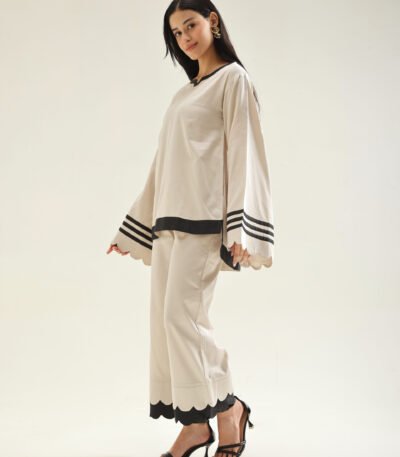 Ivory Beige & black Contrast Co-Ord Set