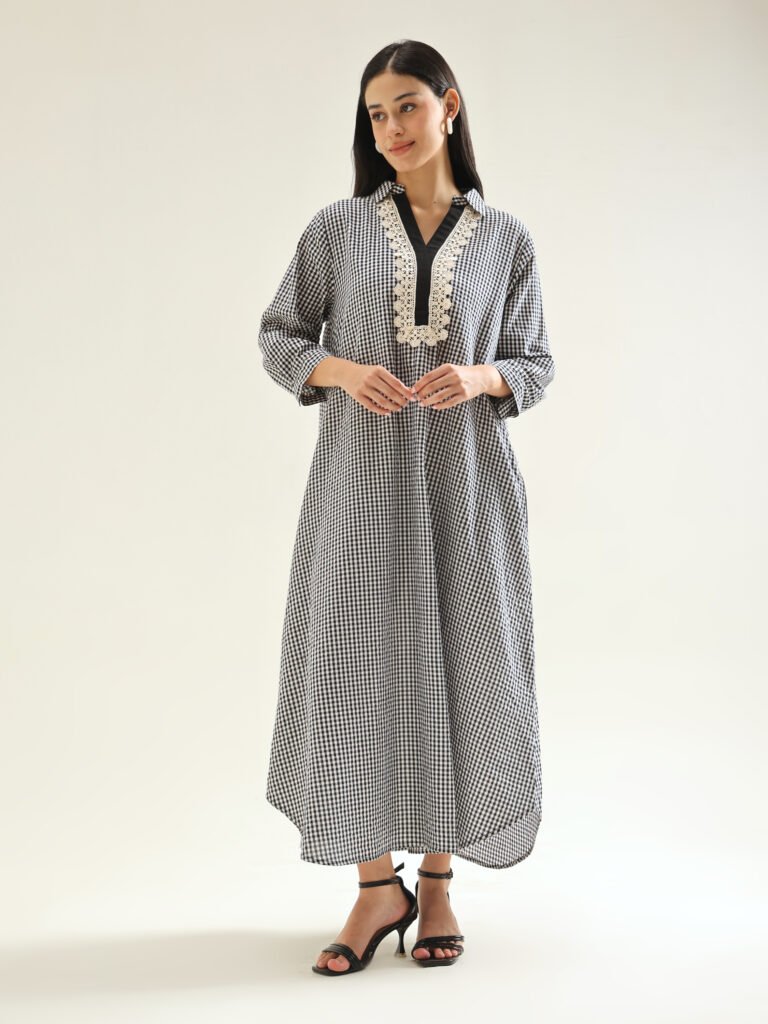 Ruhani Checks Super Comfy Collar Neck Long Dress