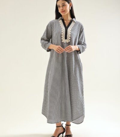 Ruhani Checks Super Comfy Collar Neck Long Dress