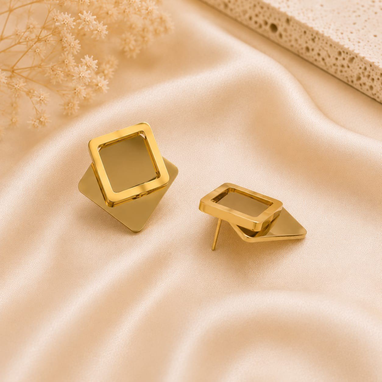 2.A (1) Mrigaya Geometric Gold Earrings for Women