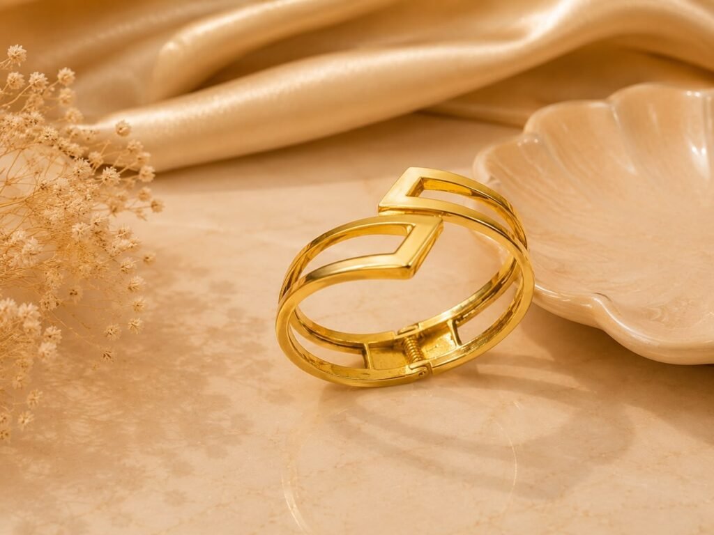 Golden Spark Geometric Statement Bangle