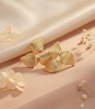 Mrigaya Golden Petal Trio Earrings for Women