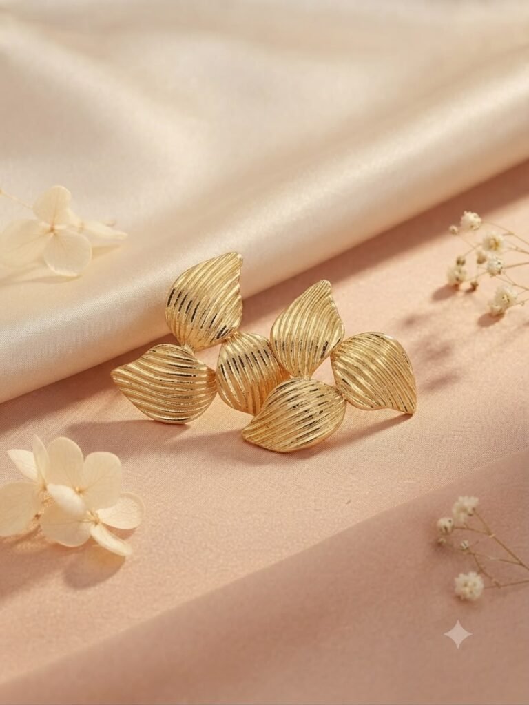 Mrigaya Golden Petal Trio Earrings for Women