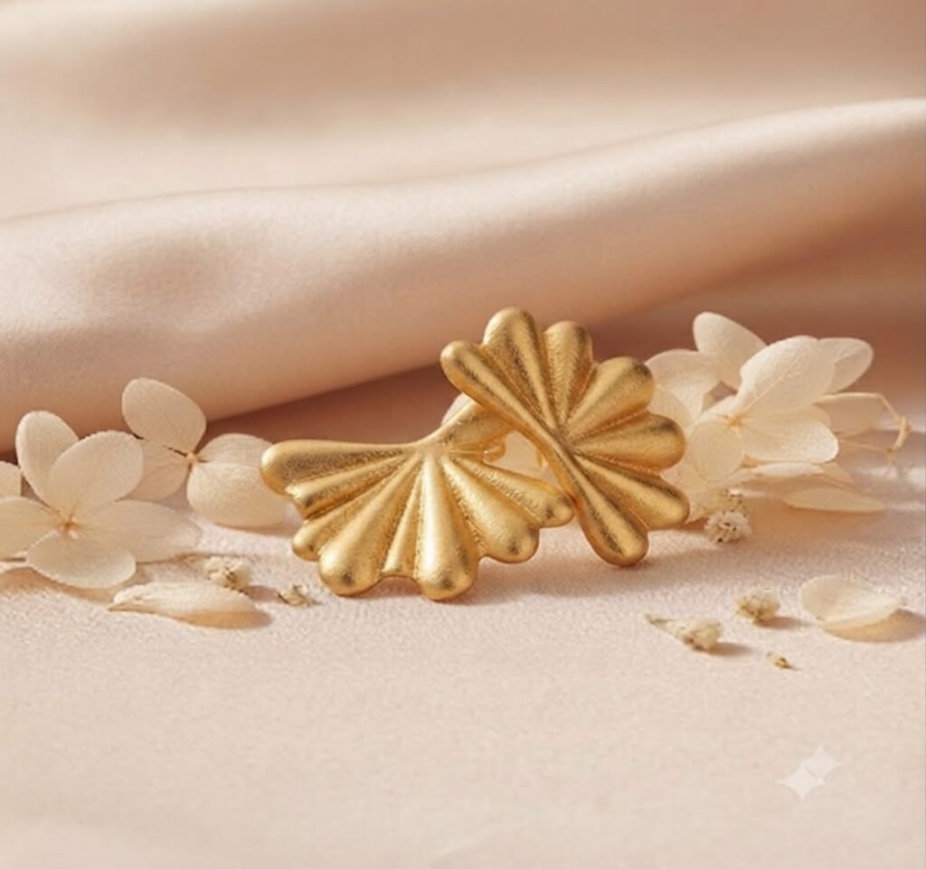 Mrigaya Golden Fan Earrings for Women