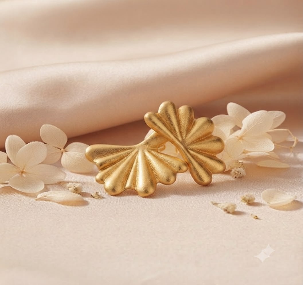 3.C Mrigaya Golden Fan Earrings for Women
