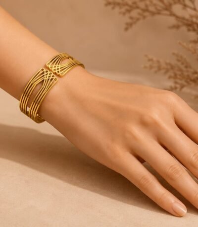Golden Spark Woven Statement Bangle