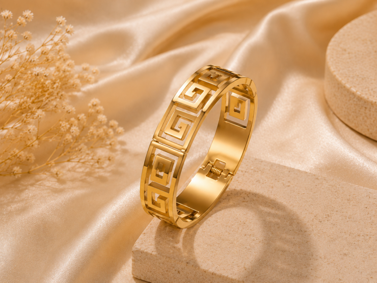 Golden Spark Geometric Maze Bangle
