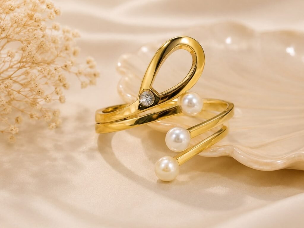 Golden Spark Pearl Loop Statement Bangle