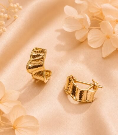 Mrigaya Sculpted Wave Hoop Earrings for Women