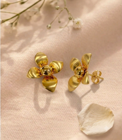 Mrigaya Golden Flora Stud Earrings for Women