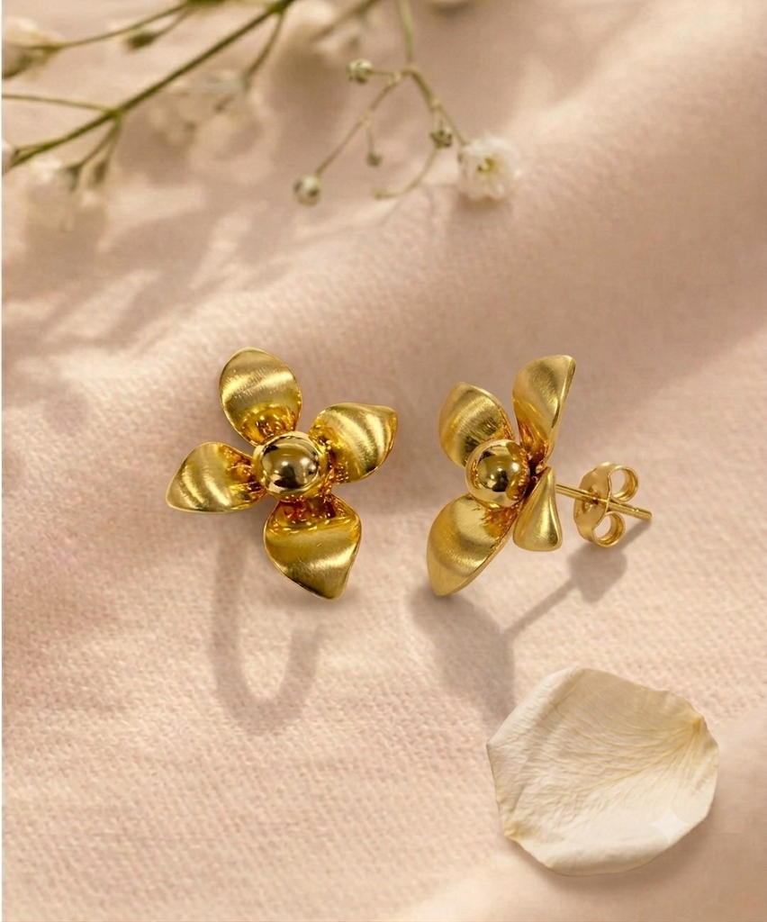 9.D Mrigaya Golden Flora Stud Earrings for Women