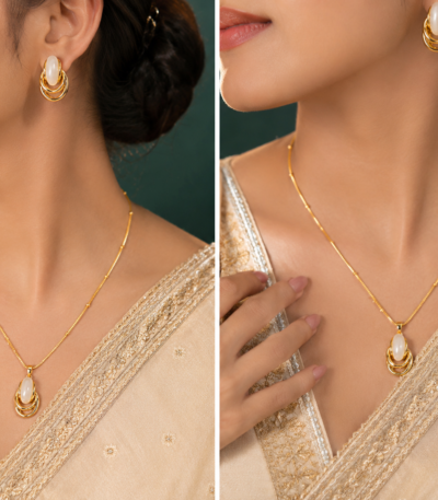 Sculpted pendant with matching earrings