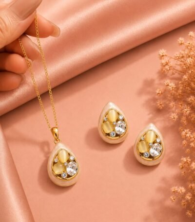 Mrigaya Ivory Pearl-Enamel Style Jewellery Set for women