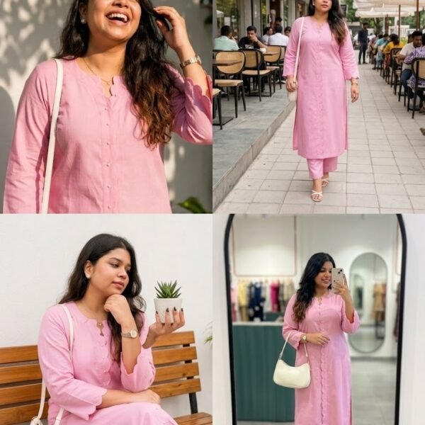 Premium Soft Cotton women Kurta Set (Pink)
