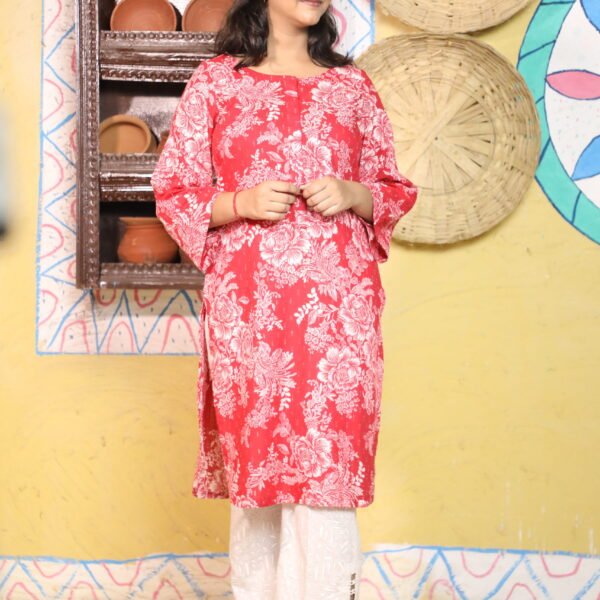 Red floral Print Kurta Set